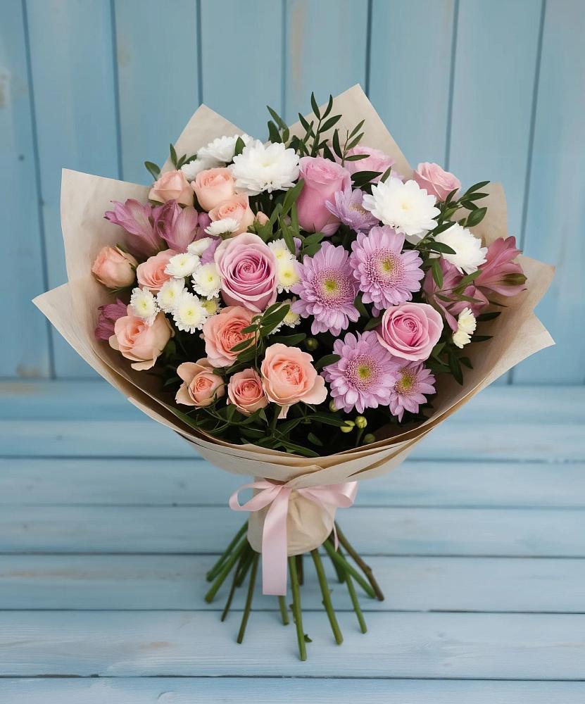 Букет цветов из: Хризантемы, Розы и Альстромерии в Цильне