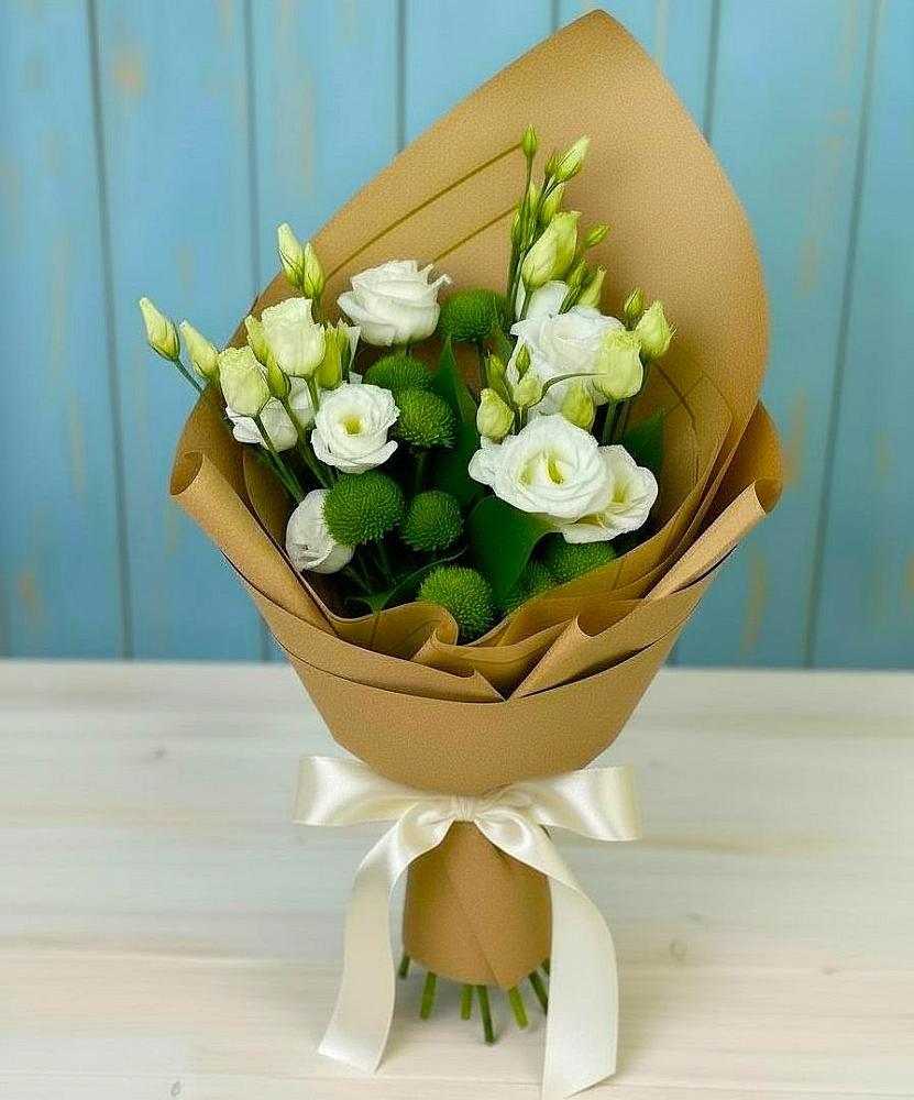 Букет цветов из: Хризантемы и Лизиантусы в Цильне