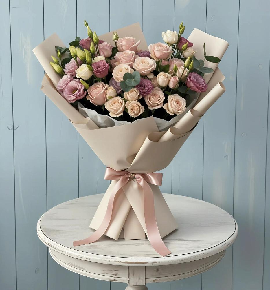 Букет цветов из: Розы и Лизиантусы в Цильне