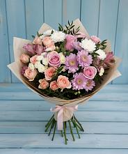 Букет цветов из:  Хризантемы, Розы и Альстромерии #REPLACE_PRED# Цильне