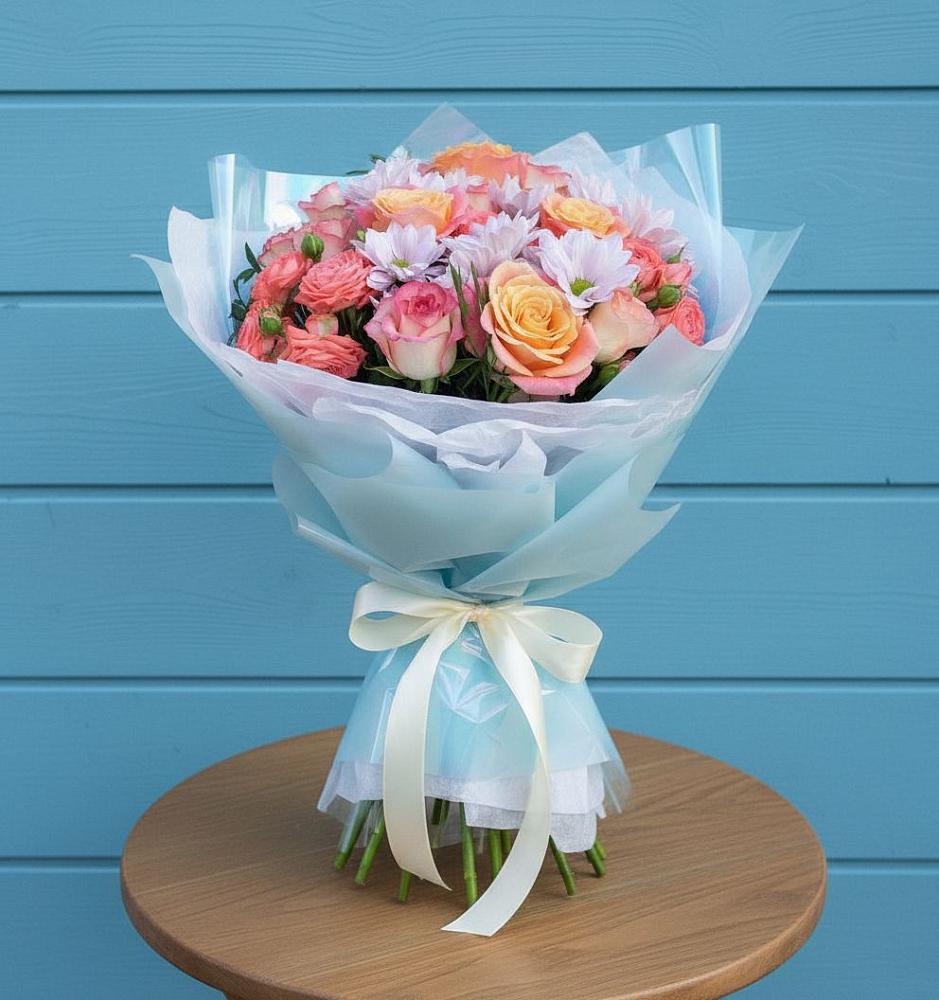 Букет цветов из: Хризантемы и Розы в Цильне