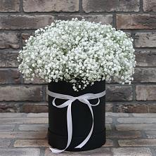 Цветочная композиция из Гипсофила в шляпной коробке в Цильне