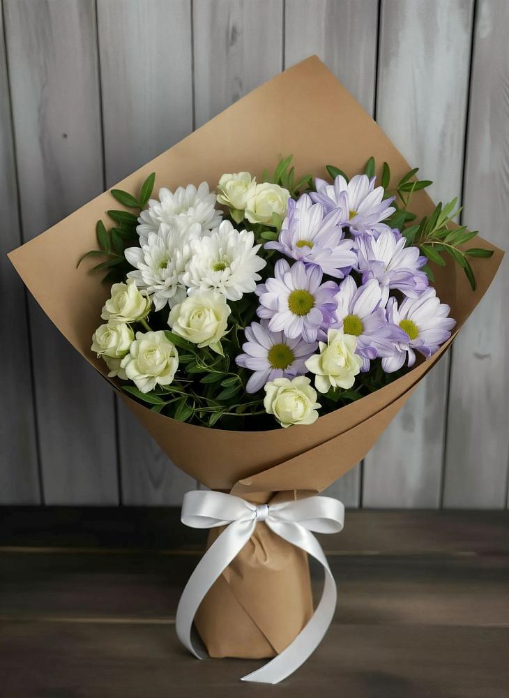 Букет цветов из: Хризантемы и Розы в Цильне